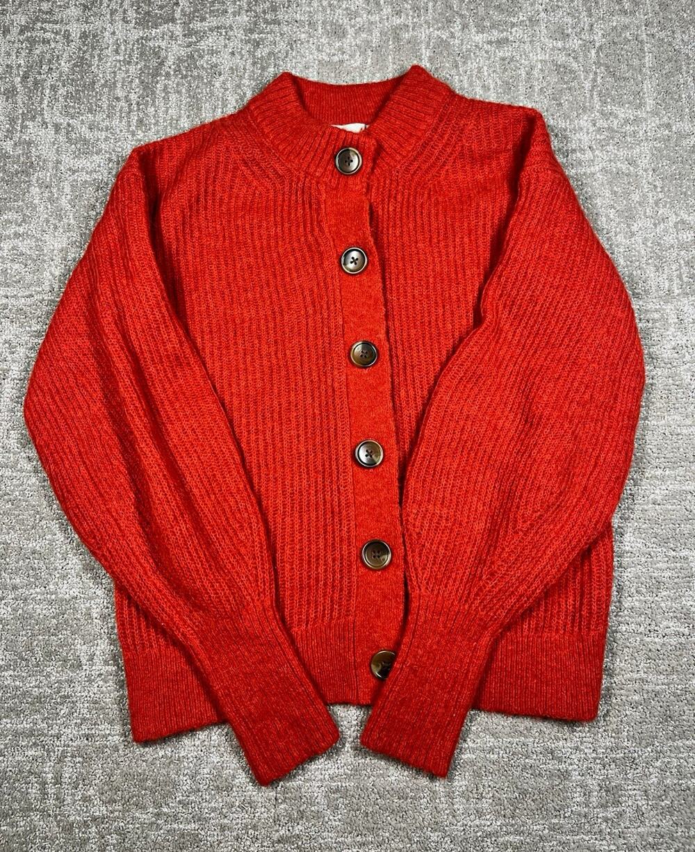 Everlane The Cropped Alpaca Ribbed Cardigan Sweater Burnt Orange Size XS